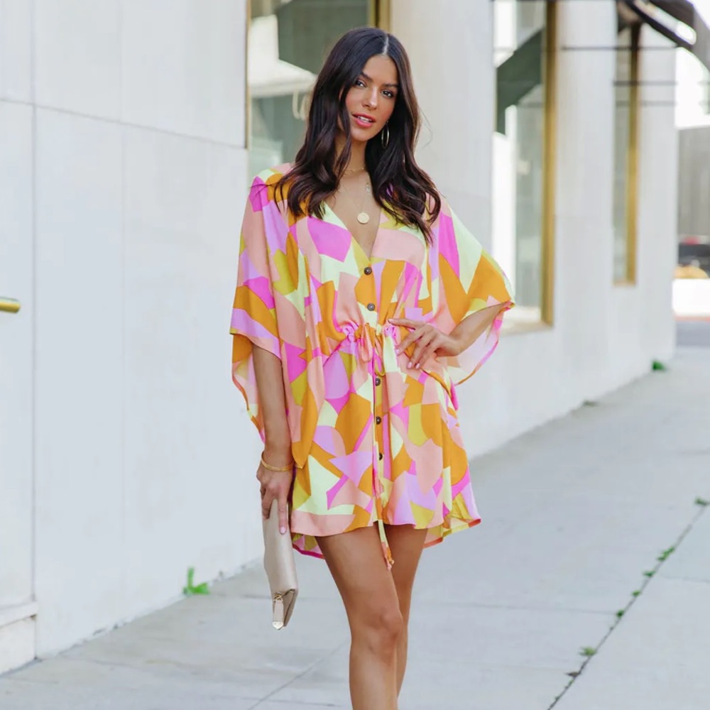 Adjustable Printed Kimono Dress - Size M